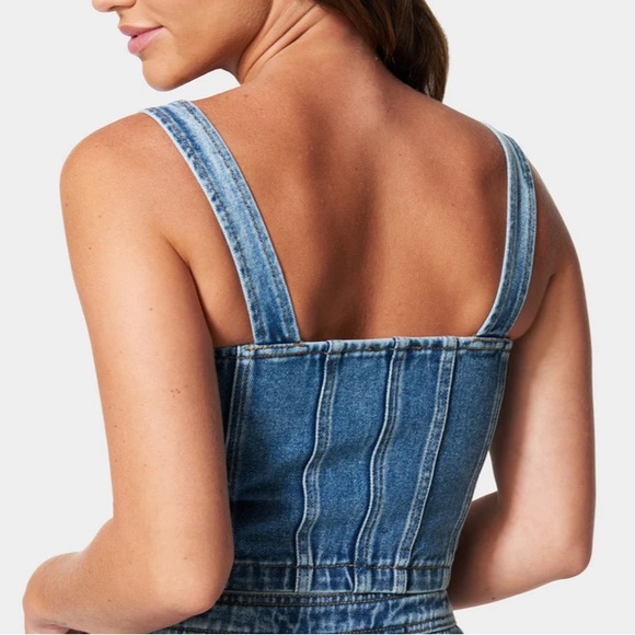 bebe Denim Blue Bustier Top with Zipper - Picture 5 of 6